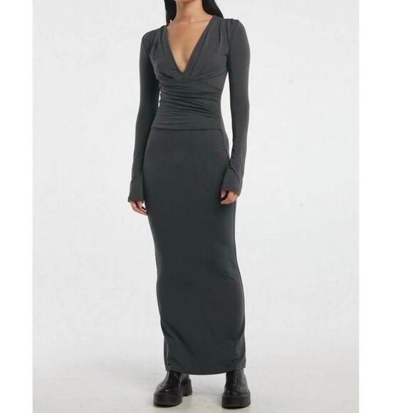 NEW The Line by K Size S Calli Dress Deep Grey Modal Bodycon Maxi USA Made